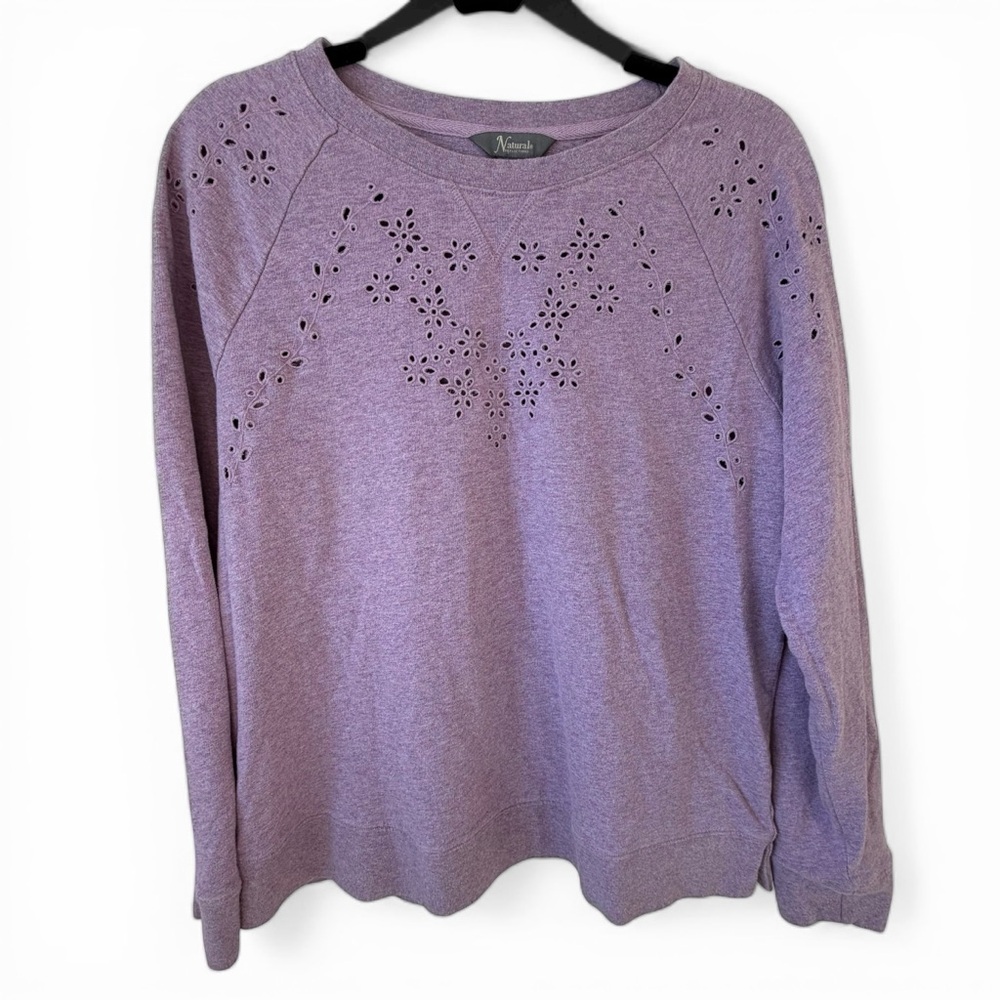 Naturals Reflections Purple Eyelet Sweatshirt Medium Cotton Floral